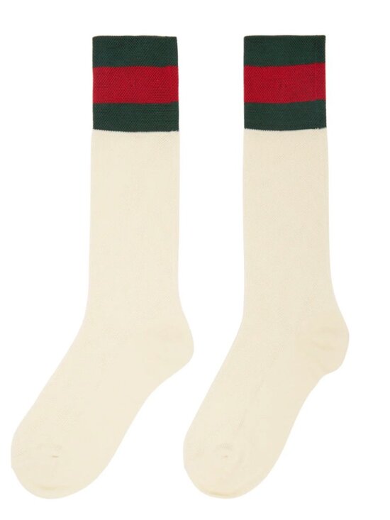 Gucci Accessories - Gucci Mesh Cotton Socks with Web in White with Green and Red Stripe
